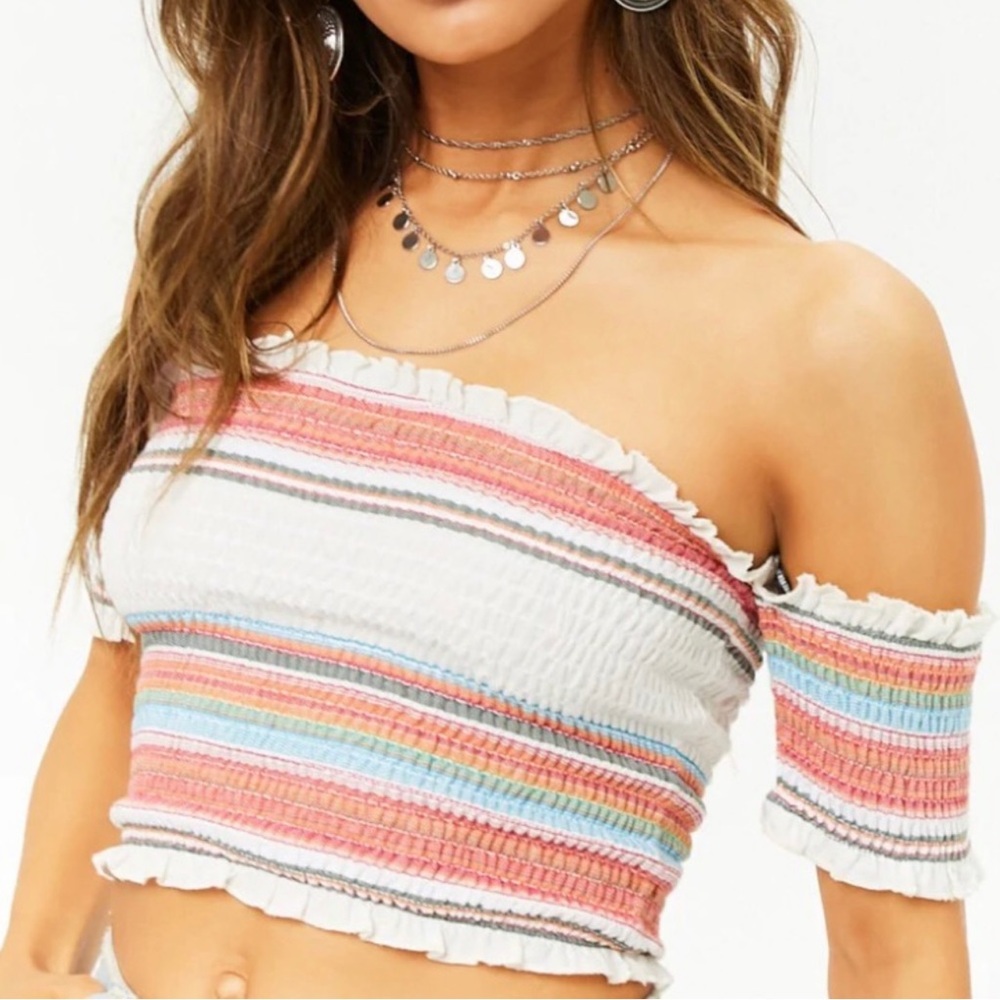 Striped Smocked Crop Top, Small || Forever 21